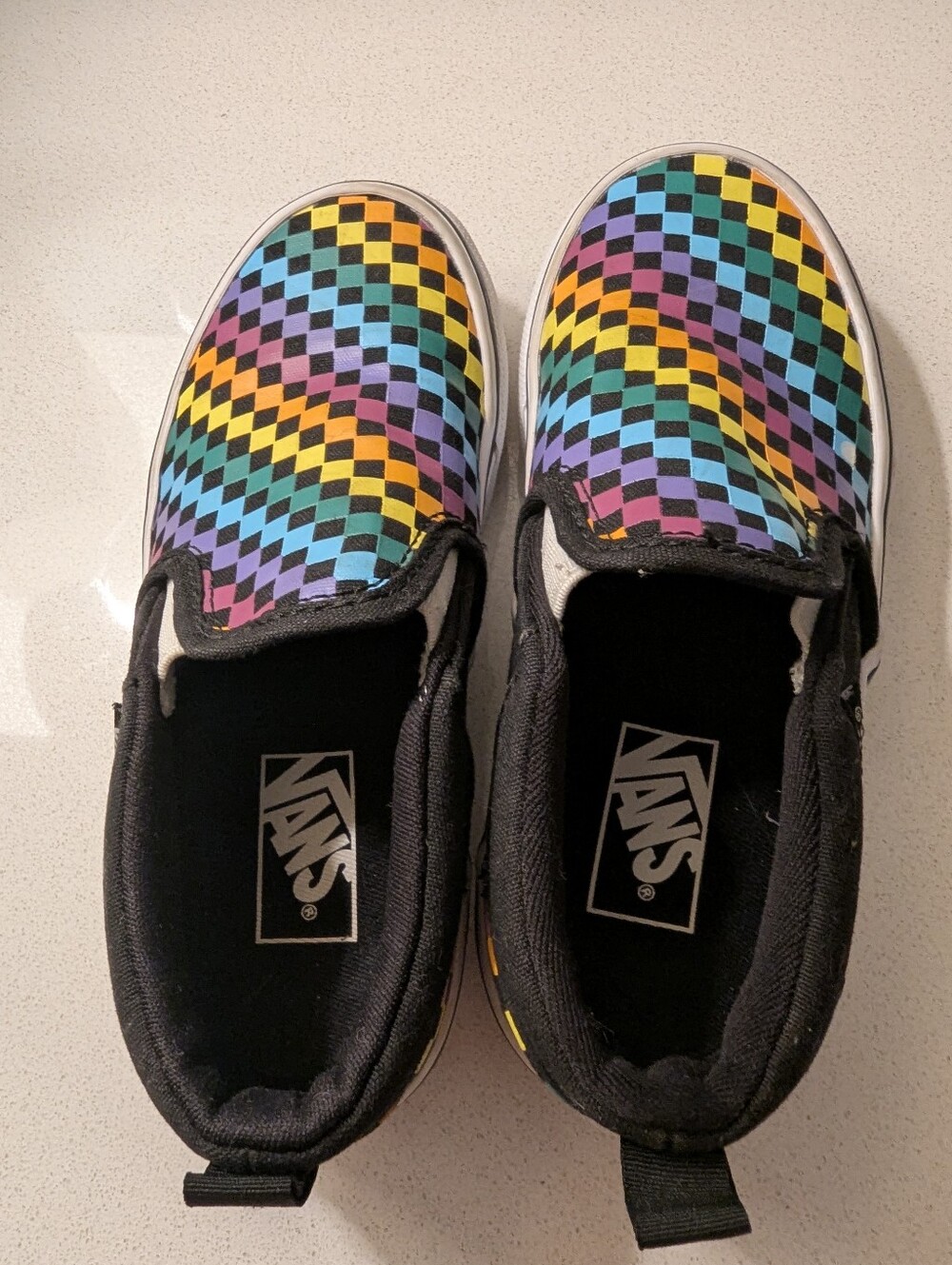 VANS Asher Slip On Shoe Rainbow Mini Check Canvas Sneakers Kids Size 13 Like New - Picture 8 of 12